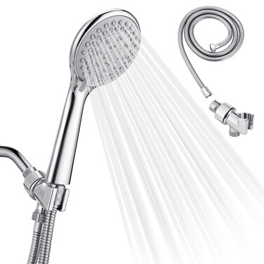 Detachable Handheld Shower Head with Hose - High pressure 5 Functions Showerheads Hand Held Shower Heads,Extra Long 4.7 ft. Stainless Steel Hose and Holder.