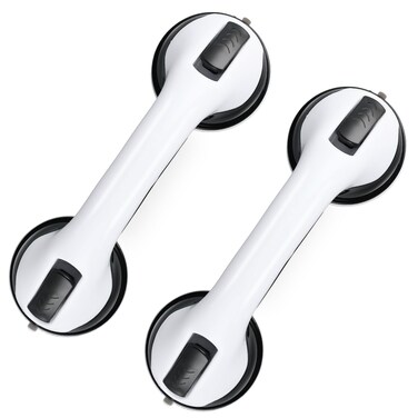 Grab Bars for Bathtubs and Showers, 2 Pack Shower Handle 12 Inch Strong Suction Shower Bar, Safety Bars for Shower Chair, Bathroom Grab Bar for Senior (Black White)