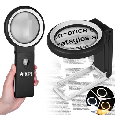 30X 40X Magnifying Glass with Light and Stand, Large Lighted Magnifying Glass 18 LED Illuminated Handheld Magnifier for Reading Close Work Coins Jewelry Macular Degeneration (Black)