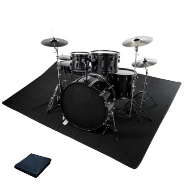 Qintan Drum Rug, Drum Mat with Non-Slip Grip Bottom(4x5.3Ft), Drum Carpet for Noise Reduction, Drum Pad for Jazz Drum &amp; Electric Drum Set, Ideal Gift for Drummers, Drum Accessories, 47x63in, Black
