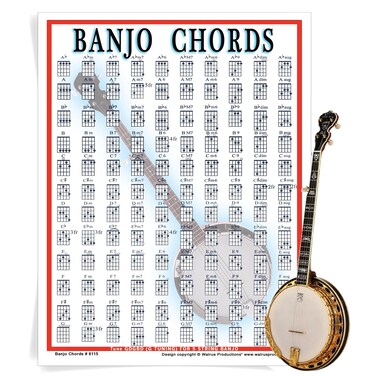 Mini Banjo Chord Chart Poster - Laminated Banjo for Beginners and Musicians Chart - Music Theory Poster with 120 Different Chords - Banjo Accessories - 8.5" x 11" - Walrus Productions
