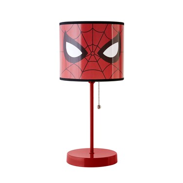 Idea Nuova Spiderman Stick Table Kids Lamp with Pull Chain, Themed Printed Decorative Shade, red and Black