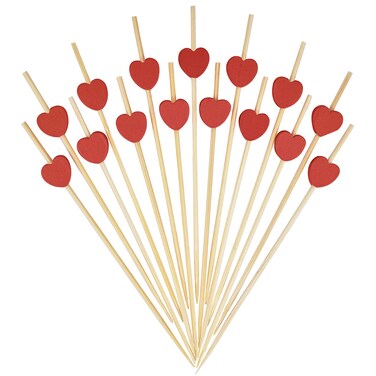 Minisland Red Love Heart Cocktail Picks, 4.7 Inch Long Bamboo Fancy Toothpicks for Appetizers, Decorative Bridal Wedding Valentines Party Food Drinks Garnish Fruit Skewer Sticks 100 Counts -MSL131