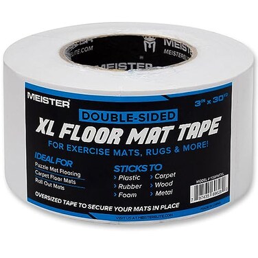 Meister Double-Sided XL Floor Mat Tape - Secures Exercise Mats &amp; Rugs in Place - 3in x 30yd