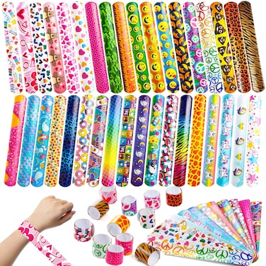 JOYIN 144 Pcs Slap Bracelets for Kids Bulk Wristbands with Animals, Friendship, Heart Print 36 Designs, for kids Easter Party Favors, Classroom Prizes Exchanging Gifts