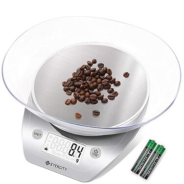 Etekcity 0.1g Food Kitchen Scale, Bowl, Digital Grams and Ounces for Weight Loss, Dieting, Baking, Cooking, and Meal Prep, 11lb/5kg, Stainless Steel Silver