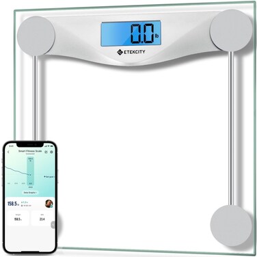 Etekcity Bathroom Scale for Body Weight BMI Scale, Upgraded Bluetooth Digital Scale, Large Blue LCD Backlight Display, High Precision Measurements, 400 Pounds