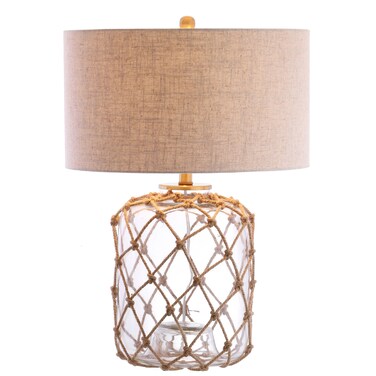 JONATHAN Y JYL5033A Mer 26.5" Glass and Rope LED Table Lamp Coastal Traditional Bedside Desk Nightstand Lamp for Bedroom Living Room Office College Bookcase LED Bulb Included, Brown/Clear