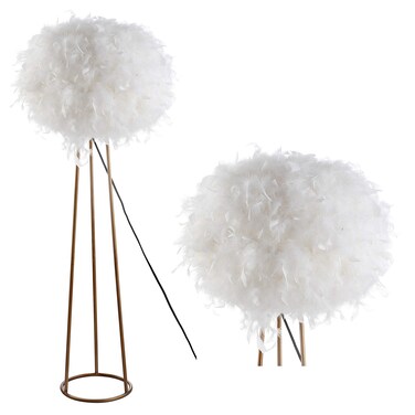 JONATHAN Y JYL9052A Stork 52" Feather Metal LED Floor Lamp, Bohemian, Glam, Modern, Contemporary, Transitional, Ethereal Aesthetic, Office, Bedroom, Living Room, Family Room, Dining Room, White/Gold