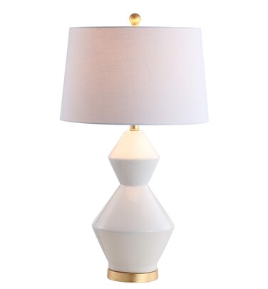 JONATHAN Y JYL4013A Alba 29" Geometric Ceramic/Metal LED Table Lamp Contemporary Transitional Bedside Desk Nightstand Lamp for Bedroom Living Room Office College Bookcase, White/Gold Leaf