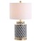 JONATHAN Y JYL3048A Ellie 24.5" Tumbling Block Ceramic/Metal LED Table Lamp Contemporary Transitional Bedside Desk Nightstand Lamp for Bedroom Living Room Office College Bookcase, Black/White