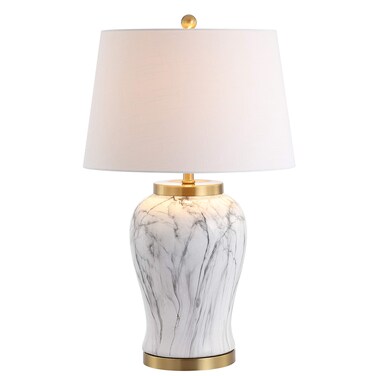 JONATHAN Y JYL3053A Prague 28" Ceramic Marble LED Table Lamp Contemporary Transitional Bedside Desk Nightstand Lamp for Bedroom Living Room Office College Bookcase LED Bulb Included, White