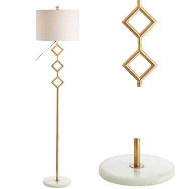 JONATHAN Y JYL1083A Diamante 61.5" Modern Gilt Metal with Marble Based LED Floor Lamp Classic,Glam,Transitional for Bedrooms, Living Room, Office, Reading, Gold/White