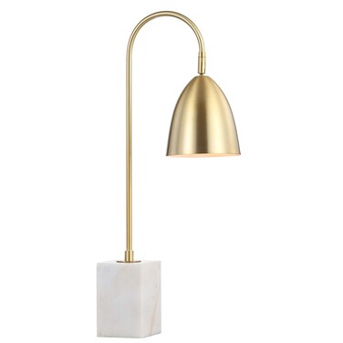 JONATHAN Y JYL1092A Ana 26" Gold Arched Metal with Marble Base LED Table Lamp Classic Glam Bedside Desk Nightstand Lamp for Bedroom Living Room Office College Bookcase, Brass Gold/White