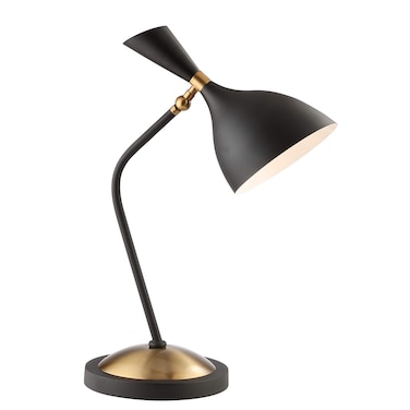 JONATHAN Y JYL9065A Albert 21.5" Iron Retro Mid-Century LED Table Lamp Contemporary Glam Bedside Desk Nightstand Lamp for Bedroom Living Room Office College Bookcase, Black/Brass Gold