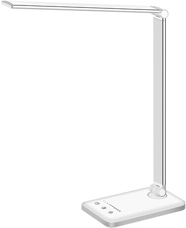 White crown LED Desk Lamp Dimmable Table Lamp Reading Lamp with USB Charging Port, 5 Lighting Modes, Sensitive Control, 30/60 Minutes Timer (White)