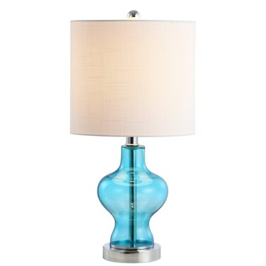JONATHAN Y JYL4036A Mer 20.5" Glass/Metal LED Table Lamp Contemporary Transitional Bedside Desk Nightstand Lamp for Bedroom Living Room Office College Bookcase LED Bulb Included, Aqua