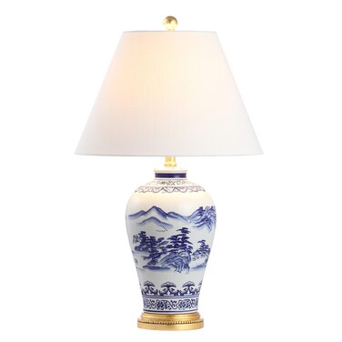 JONATHAN Y JYL6610A Zhou 26.5" Ceramic/Iron Traditional Cottage LED Table Lamp Modern Contemporary Bedside Desk Nightstand Lamp for Bedroom Living Room Office College Bookcase, Blue,White