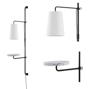 JONATHAN Y JYL1304A Andre 11.5" 1-Light Contemporary Industrial Iron Plug-in with Adjustable White Marble Table LED Sconce for Bedroom, Living Room, Hallway, Entryway, Home Office, Black/White
