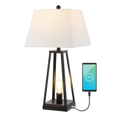 JONATHAN Y JYL8503A Waylon 28.5" Classic Industrial Iron Nightlight LED Table Lamp with USB Charging Port Modern Contemporary Bedside Desk Nightstand Lamp for Bedroom Living Room, Black