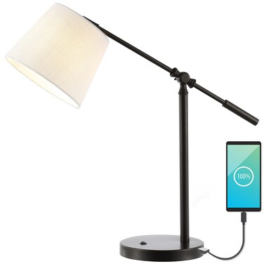 JONATHAN Y JYL1129A Troy 24" Classic Contemporary Iron LED Task Lamp with USB Charging Port Industrial, Minimalist Bedside Desk Nightstand Lamp, Oil Rubbed Bronze