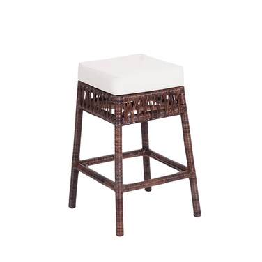 JONATHAN Y CSL1100A Bali 25.5" Bohemian Basics Rattan Backless Counter Stool for Home, Kitchen, Dining Room, Workspaces, Cafes and Resturants, White Cushion with Dark Brown Woven Frame