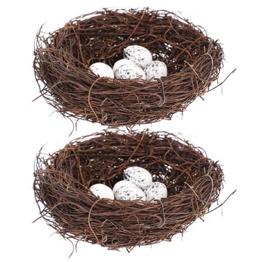 PRETYZOOM 12pcs Artificial Bird Nest Rattan with Fake Bird Eggs Easter Craft Home Decor Party Kids Playset (2pcs 15cm Bird Nest+10pcs Bird Eggs)