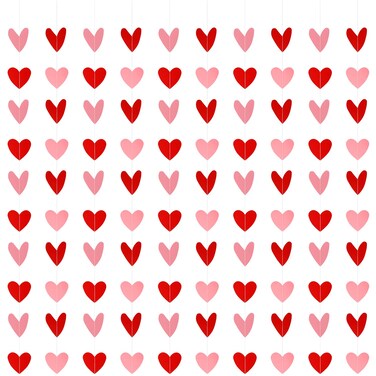 CCINEE 10 Pack Valentines Red Pink Heart Hanging Garland Banners Paper Heart Hanging String Garlands Valentine Hanging Heart Decoration for Valentine's Day Wedding Engagement Home Party Decor