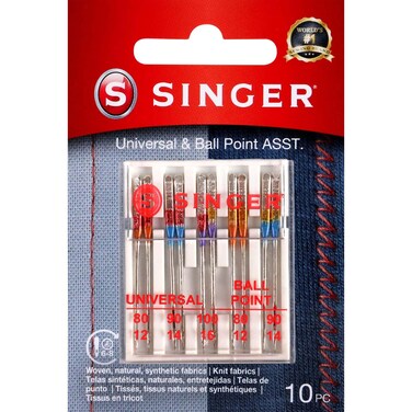 SINGER Universal Regular &amp; Ball Point Sewing Machine Needles, Sizes 80/12, 90/14, 100/16-10 Count