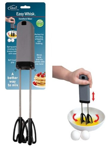 Jokari Easy Whisk One-Handed Mixer for Simple Whisking for Cooks of Any Age. Press and Beat Technology with Dual Beaters to Mix, Stir and Blend Ingredients Quickly. Great for Kids, Adults and Seniors