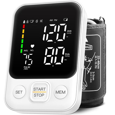 Blood Pressure Monitor Automatic Upper Arm Machine Accurate Adjustable Digital BP Cuff Kit Led Backlit Display 2 Users 240 Sets Memory Includes Storage Bag White
