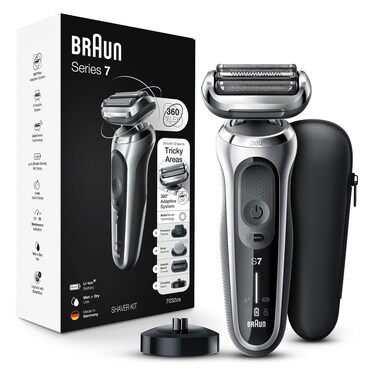 Braun Series 7 7032cs Flex Electric Razor for Men, Wet &amp; Dry, Electric Razor, Rechargeable, Cordless Foil Shaver with Beard Trimmer and Charging Stand, Silver