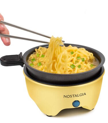Nostalgia MyMini Personal Electric Skillet &amp; Rapid Noodle Maker, Perfect For Healthy Keto &amp; Low-Carb Diets, Yellow