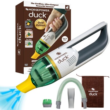 Duck Compact Cordless Vacuum by Horsepower, Gold Edition, Ultra-Powerful Upgraded Battery for Extra-Long Run Time, AS-SEEN-ON-TV, Strong Suction, Easy to Store, Portable &amp; Rechargeable. Home &amp; Auto