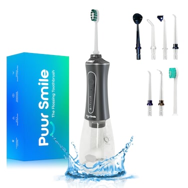 Puur Smile Professional Water Flosser - Advanced Dental Care for a Healthier Mouth, Gum, and Teeth - IPX7 Waterproof Oral Irrigator   7 Replacement Tips, Travel-Friendly, Rechargeable - Oral Hygiene