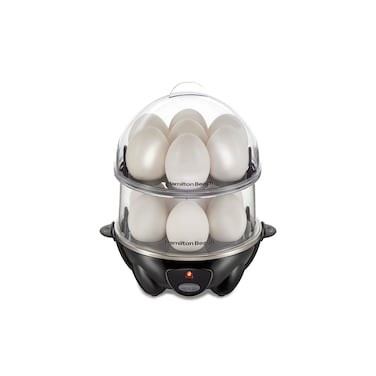 Hamilton Beach 3-in-1 Electric Egg Cooker for Hard Boiled Eggs, Poacher, Omelet Maker &amp; Vegetable Steamer, Holds 14, Black (25508)