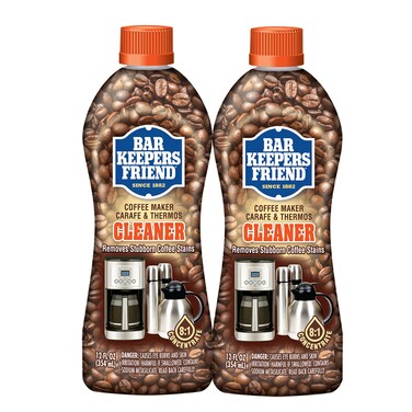 Bar Keepers Friend Coffee Maker Cleaner (2 x 12 oz) Removes Stains &amp; Oily Residue from Espresso Machines, Carafes, Thermos, Drip Coffee Pots, Single-Cup Coffee Makers &amp; More