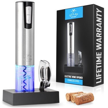 Zulay Kitchen Electric Wine Opener With Charging Base - 2-In-1 Automatic Wine Bottle Opener &amp; Foil Cutter - Rechargeable Wine Opener Electric For Smooth &amp; Fast Uncorking