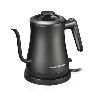 Hamilton Beach Compact 20 oz. / 0.6 Liter Gooseneck Electric Kettle for Boiling Water, Pour Over Coffee, Tea, Ultra Fast Heating With 1200 Watts, Stainless Steel BPA-Free Interior, Black (41045)