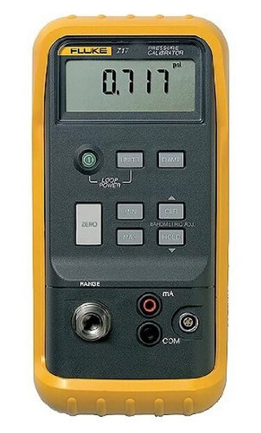Fluke 717 Pressure Calibrator with Clear 5 Digit LCD Display, 9V Battery, 30V Voltage, 24mA DC Current, -12 to 15 psi Pressure