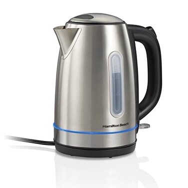 Hamilton Beach Electric Tea Kettle, Water Boiler &amp; Heater, 1.7 Liter, Cordless Serving, 1500 Watts for Fast Boiling, Auto-Shutoff and Boil-Dry Protection, Stainless Steel with LED Light Ring (41037)