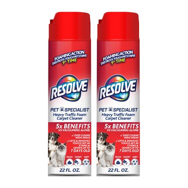 Resolve Pet Specialist Heavy Traffic Foam, Carpet Cleaner, Pet Stain And Odor Remover, Carpet Cleaner Solution, 22 Oz (2 Pack)