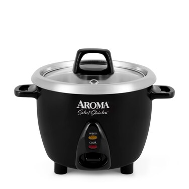 Aroma Housewares Select Stainless Rice Cooker &amp; Warmer with Uncoated Inner Pot, 3-Cup(uncooked)/6-Cup(cooked)/ 1.2Qt, ARC-753SGB, Black