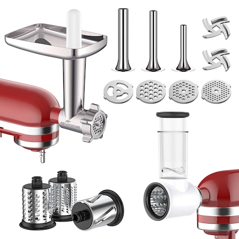 Gvode Meat Grinder and Slicer Shredder Attachment for KitchenAid Stand Mixer, Cheese Grater, Meat Grinder, Sausage Stuffer, Food Processor, 2Pcs Attachments for KitchenAid Mixer (Mixer not included)