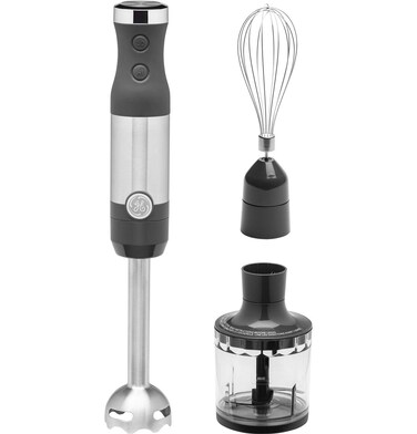 GE Immersion Blender   Handheld Blender for Shakes, Smoothies, Baby Food &amp; More   Includes Whisk &amp; Blending Jar   2-Speed   Interchangeable Attachment for Easy Clean   500 Watts   Stainless Steel