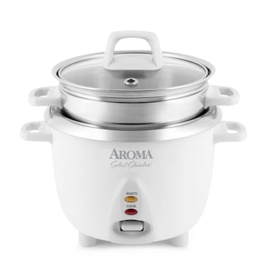 Aroma Housewares 6-Cup (Cooked yield ) / 1.2Qt. Select Stainless Pot-Style Rice Cooker, &amp; Food Steamer, One-Touch Operation, White