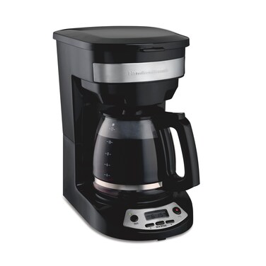 Hamilton Beach 12 Cup Programmable Coffee Maker, Brew Options, Glass Carafe (46299), Black with Stainless Accents