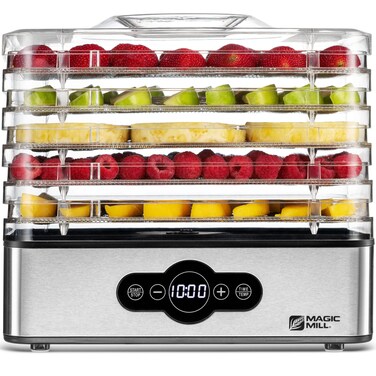 Magic Mill Food Dehydrator Machine   5 Stackable Stainless Steel Trays Jerky Dryer with Digital Adjustable Timer &amp; Temperature Control - Electric Food Preserver for Fruits, Veggies, Meats &amp; Dog Treats