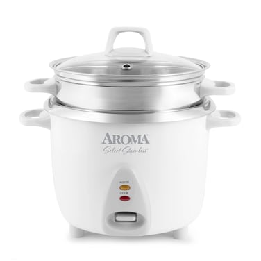 Aroma Housewares 14-Cup (Cooked) / 3Qt. Select Stainless Pot-Style Rice Cooker, &amp; Food Steamer, One-Touch Operation, Automatic Keep Warm Mode, White (ARC-757-1SG)