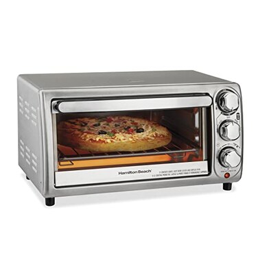 Hamilton Beach 31143 4-Slice Toaster Oven with 5 Cooking Modes (Bake, Broil, Keep Warm Toast &amp; Bagel) with Stay On &amp; Auto Shutoff, 2 Rack Positions, 1100 Watts and 3 Accessories, Stainless Steel